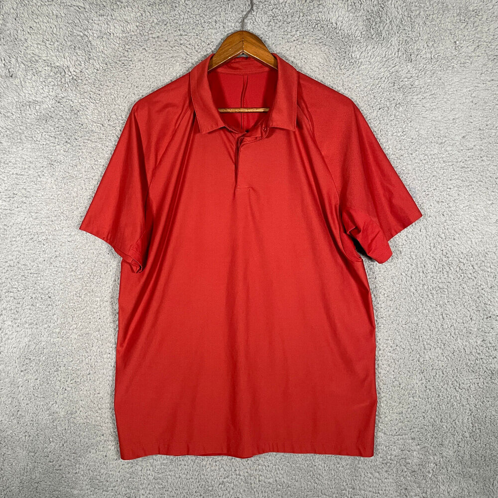 LuLuLemon Red Athletic Stretchy Snap-Button Polo Shirt Mens Size XL